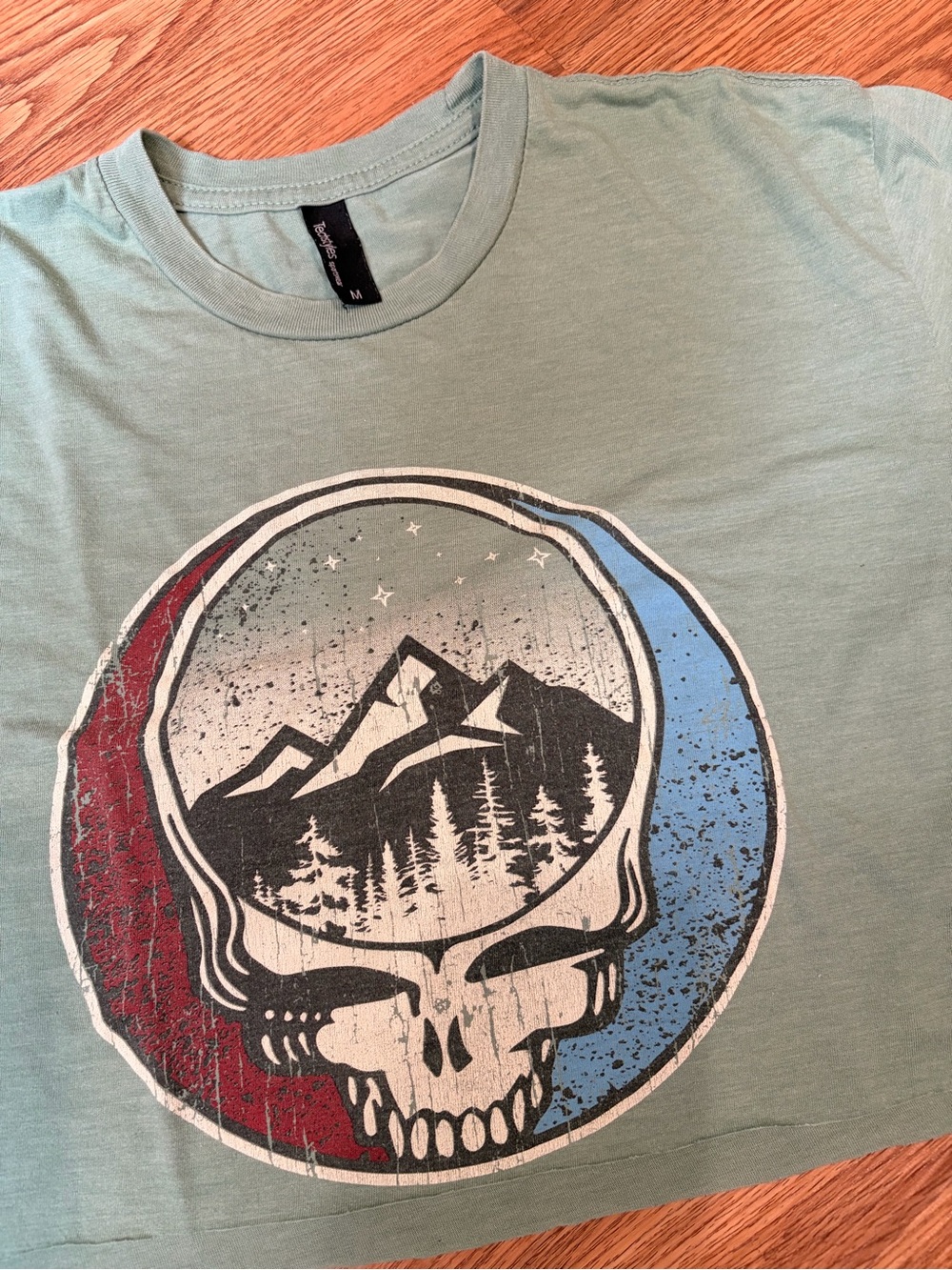 Steal Your Face Cropped Mountain Sage Green Tee Grateful Dead